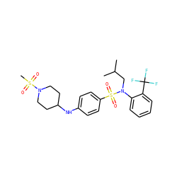 CC(C)CN(c1ccccc1C(F)(F)F)S(=O)(=O)c1ccc(NC2CCN(S(C)(=O)=O)CC2)cc1 ZINC000145380641