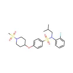 CC(C)CN(c1ccccc1F)S(=O)(=O)c1ccc(OC2CCN(S(C)(=O)=O)CC2)cc1 ZINC000145557676
