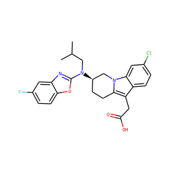 CC(C)CN(c1nc2cc(F)ccc2o1)[C@@H]1CCc2c(CC(=O)O)c3ccc(Cl)cc3n2C1 ZINC000203539264