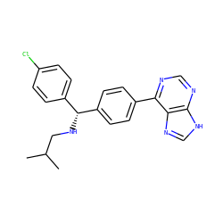 CC(C)CN[C@H](c1ccc(Cl)cc1)c1ccc(-c2ncnc3[nH]cnc23)cc1 ZINC000103265759