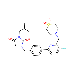 CC(C)CN1C(=O)CN(Cc2ccc(-c3ccc(F)c(CN4CCS(=O)(=O)CC4)n3)cc2)C1=O ZINC000072122926