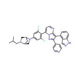 CC(C)CN1C[C@@H]2C[C@H]1CN2c1cc(F)c(-c2ccnc3c(-c4cccc5[nH]ncc45)c(-c4ccncc4)nn23)c(F)c1 ZINC000064447951