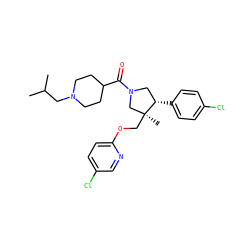 CC(C)CN1CCC(C(=O)N2C[C@H](c3ccc(Cl)cc3)[C@@](C)(COc3ccc(Cl)cn3)C2)CC1 ZINC000096170438