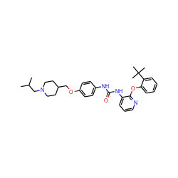 CC(C)CN1CCC(COc2ccc(NC(=O)Nc3cccnc3Oc3ccccc3C(C)(C)C)cc2)CC1 ZINC000096269939