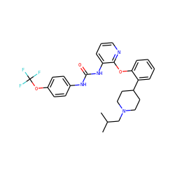 CC(C)CN1CCC(c2ccccc2Oc2ncccc2NC(=O)Nc2ccc(OC(F)(F)F)cc2)CC1 ZINC000103239119
