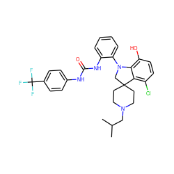 CC(C)CN1CCC2(CC1)CN(c1ccccc1NC(=O)Nc1ccc(C(F)(F)F)cc1)c1c(O)ccc(Cl)c12 ZINC001772649164