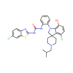 CC(C)CN1CCC2(CC1)CN(c1ccccc1NC(=O)Nc1nc3ccc(Cl)cc3s1)c1c(O)ccc(Cl)c12 ZINC001772598001
