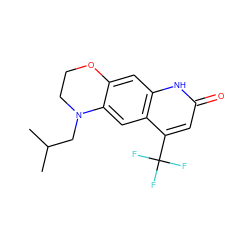 CC(C)CN1CCOc2cc3[nH]c(=O)cc(C(F)(F)F)c3cc21 ZINC000014967273