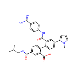 CC(C)CNC(=O)c1ccc(-c2ccc(-c3cccn3C)cc2C(=O)Nc2ccc(C(=N)N)cc2)c(C(=O)O)c1 ZINC000042921367