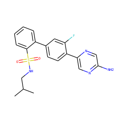 CC(C)CNS(=O)(=O)c1ccccc1-c1ccc(-c2cnc(N)cn2)c(F)c1 ZINC000212173144