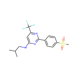 CC(C)CNc1cc(C(F)(F)F)nc(-c2ccc(S(C)(=O)=O)cc2)n1 ZINC000029131968