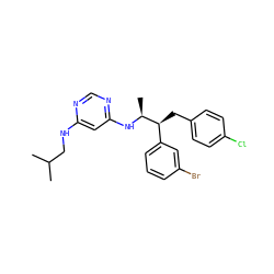 CC(C)CNc1cc(N[C@@H](C)[C@@H](Cc2ccc(Cl)cc2)c2cccc(Br)c2)ncn1 ZINC000043059919