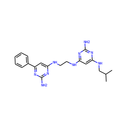 CC(C)CNc1cc(NCCNc2cc(-c3ccccc3)nc(N)n2)nc(N)n1 ZINC000096906123