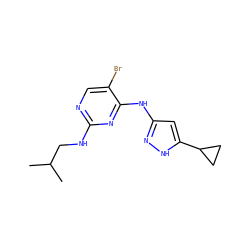 CC(C)CNc1ncc(Br)c(Nc2cc(C3CC3)[nH]n2)n1 ZINC000203006698