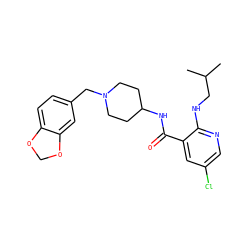 CC(C)CNc1ncc(Cl)cc1C(=O)NC1CCN(Cc2ccc3c(c2)OCO3)CC1 ZINC000028526192