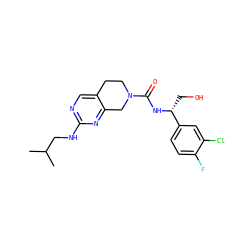 CC(C)CNc1ncc2c(n1)CN(C(=O)N[C@H](CO)c1ccc(F)c(Cl)c1)CC2 ZINC000299828748