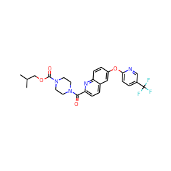 CC(C)COC(=O)N1CCN(C(=O)c2ccc3cc(Oc4ccc(C(F)(F)F)cn4)ccc3n2)CC1 ZINC001772649823