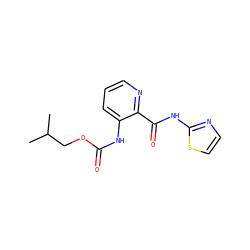 CC(C)COC(=O)Nc1cccnc1C(=O)Nc1nccs1 ZINC000013521836
