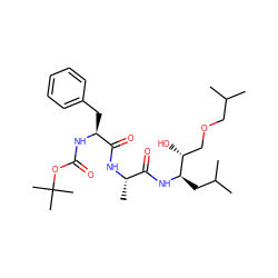 CC(C)COC[C@@H](O)[C@@H](CC(C)C)NC(=O)[C@H](C)NC(=O)[C@H](Cc1ccccc1)NC(=O)OC(C)(C)C ZINC000029346099