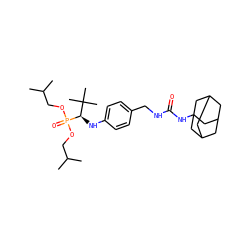 CC(C)COP(=O)(OCC(C)C)[C@H](Nc1ccc(CNC(=O)NC23CC4CC(CC(C4)C2)C3)cc1)C(C)(C)C ZINC000473152901