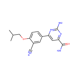 CC(C)COc1ccc(-c2cc(C(N)=O)nc(N)n2)cc1C#N ZINC000095585310