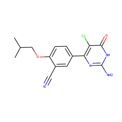 CC(C)COc1ccc(-c2nc(N)[nH]c(=O)c2Cl)cc1C#N ZINC000103254732
