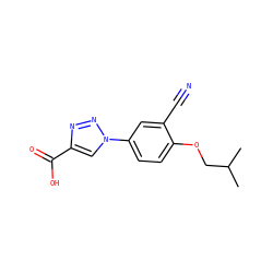 CC(C)COc1ccc(-n2cc(C(=O)O)nn2)cc1C#N ZINC001772590840