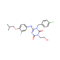 CC(C)COc1ccc(Nc2nc(=O)n(CCO)c(=O)n2Cc2ccc(Cl)cc2)cc1F ZINC000200529327