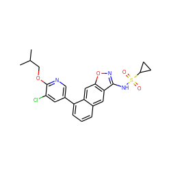 CC(C)COc1ncc(-c2cccc3cc4c(NS(=O)(=O)C5CC5)noc4cc23)cc1Cl ZINC000473154647