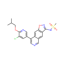CC(C)COc1ncc(-c2cncc3cc4c(NS(C)(=O)=O)noc4cc23)cc1Cl ZINC000473156207
