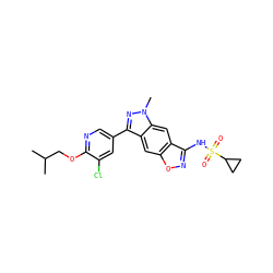 CC(C)COc1ncc(-c2nn(C)c3cc4c(NS(=O)(=O)C5CC5)noc4cc23)cc1Cl ZINC000473154738