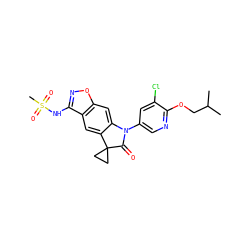 CC(C)COc1ncc(N2C(=O)C3(CC3)c3cc4c(NS(C)(=O)=O)noc4cc32)cc1Cl ZINC000473155011