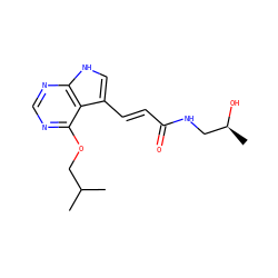 CC(C)COc1ncnc2[nH]cc(/C=C/C(=O)NC[C@H](C)O)c12 ZINC001772612614
