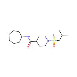 CC(C)CS(=O)(=O)N1CCC(C(=O)NC2CCCCCC2)CC1 ZINC000073222214
