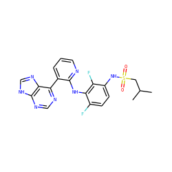 CC(C)CS(=O)(=O)Nc1ccc(F)c(Nc2ncccc2-c2ncnc3[nH]cnc23)c1F ZINC000653848980