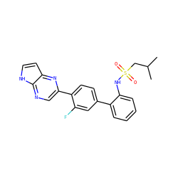 CC(C)CS(=O)(=O)Nc1ccccc1-c1ccc(-c2cnc3[nH]ccc3n2)c(F)c1 ZINC000224767725
