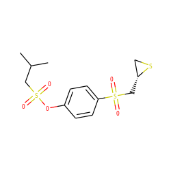 CC(C)CS(=O)(=O)Oc1ccc(S(=O)(=O)C[C@@H]2CS2)cc1 ZINC000066112861