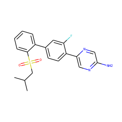 CC(C)CS(=O)(=O)c1ccccc1-c1ccc(-c2cnc(N)cn2)c(F)c1 ZINC000224762429