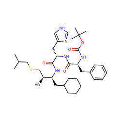 CC(C)CSC[C@H](O)[C@H](CC1CCCCC1)NC(=O)[C@H](Cc1c[nH]cn1)NC(=O)[C@H](Cc1ccccc1)NC(=O)OC(C)(C)C ZINC000026269396