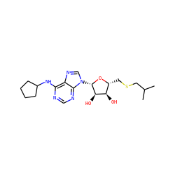CC(C)CSC[C@H]1O[C@@H](n2cnc3c(NC4CCCC4)ncnc32)[C@H](O)[C@@H]1O ZINC000049055013