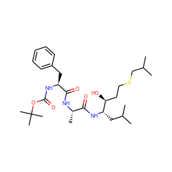 CC(C)CSCC[C@H](O)[C@H](CC(C)C)NC(=O)[C@H](C)NC(=O)[C@H](Cc1ccccc1)NC(=O)OC(C)(C)C ZINC000029463612
