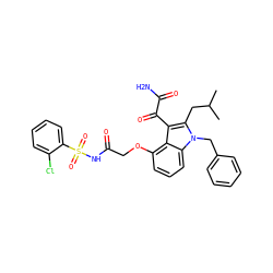 CC(C)Cc1c(C(=O)C(N)=O)c2c(OCC(=O)NS(=O)(=O)c3ccccc3Cl)cccc2n1Cc1ccccc1 ZINC000044418899