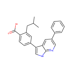 CC(C)Cc1cc(-c2c[nH]c3ncc(-c4ccccc4)cc23)ccc1C(=O)O ZINC000043122465