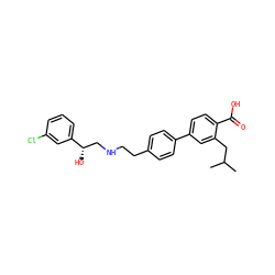 CC(C)Cc1cc(-c2ccc(CCNC[C@H](O)c3cccc(Cl)c3)cc2)ccc1C(=O)O ZINC000029131778