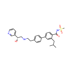 CC(C)Cc1cc(-c2ccc(CCNC[C@H](O)c3cccnc3)cc2)ccc1C(=O)NS(C)(=O)=O ZINC000040915438
