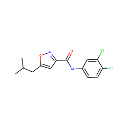 CC(C)Cc1cc(C(=O)Nc2ccc(F)c(Cl)c2)no1 ZINC000002465768