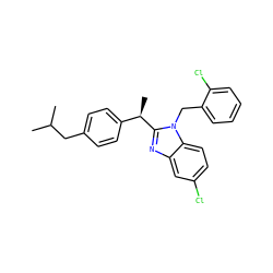 CC(C)Cc1ccc([C@@H](C)c2nc3cc(Cl)ccc3n2Cc2ccccc2Cl)cc1 ZINC000084713294