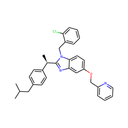 CC(C)Cc1ccc([C@@H](C)c2nc3cc(OCc4ccccn4)ccc3n2Cc2ccccc2Cl)cc1 ZINC000084713281