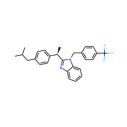 CC(C)Cc1ccc([C@@H](C)c2nc3ccccc3n2Cc2ccc(C(F)(F)F)cc2)cc1 ZINC000084707095