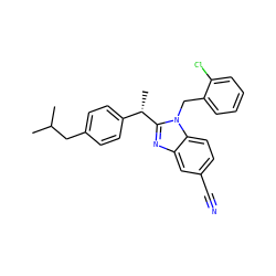 CC(C)Cc1ccc([C@H](C)c2nc3cc(C#N)ccc3n2Cc2ccccc2Cl)cc1 ZINC001772640238